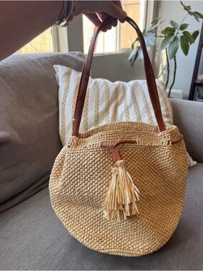 Mar Y Sol Raffia & Leather bucket bag shoulder tote purse